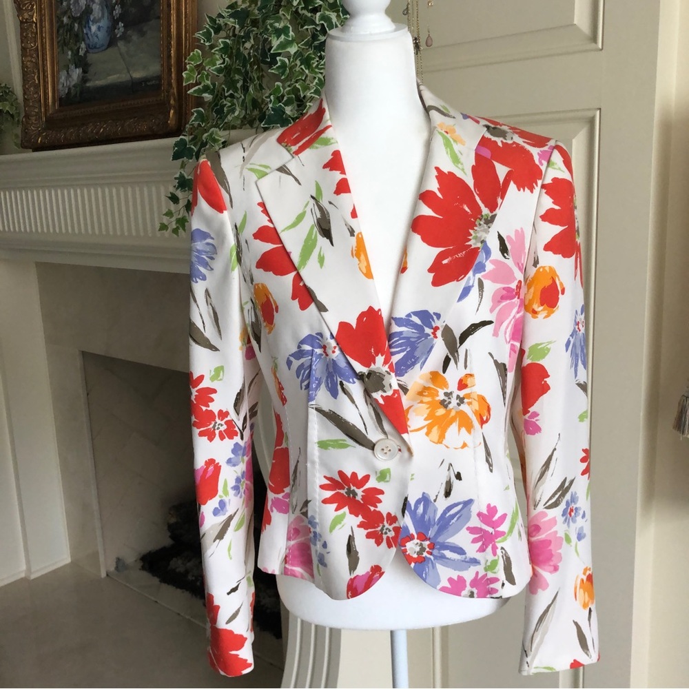 Worth New York Floral Silk Copped Jacket Size 10
